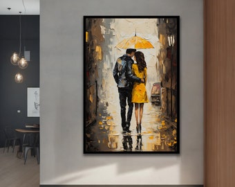 Romantic Lovers Canvas,Romantic Silhouette of Loving Couple,Modern Decor Ideas for Home and Office,Stretched Canvas Painting,Framed Wall Art