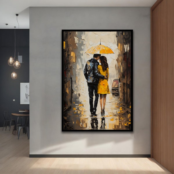 Romantic Lovers Canvas,Romantic Silhouette of Loving Couple,Modern Decor Ideas for Home and Office,Stretched Canvas Painting,Framed Wall Art