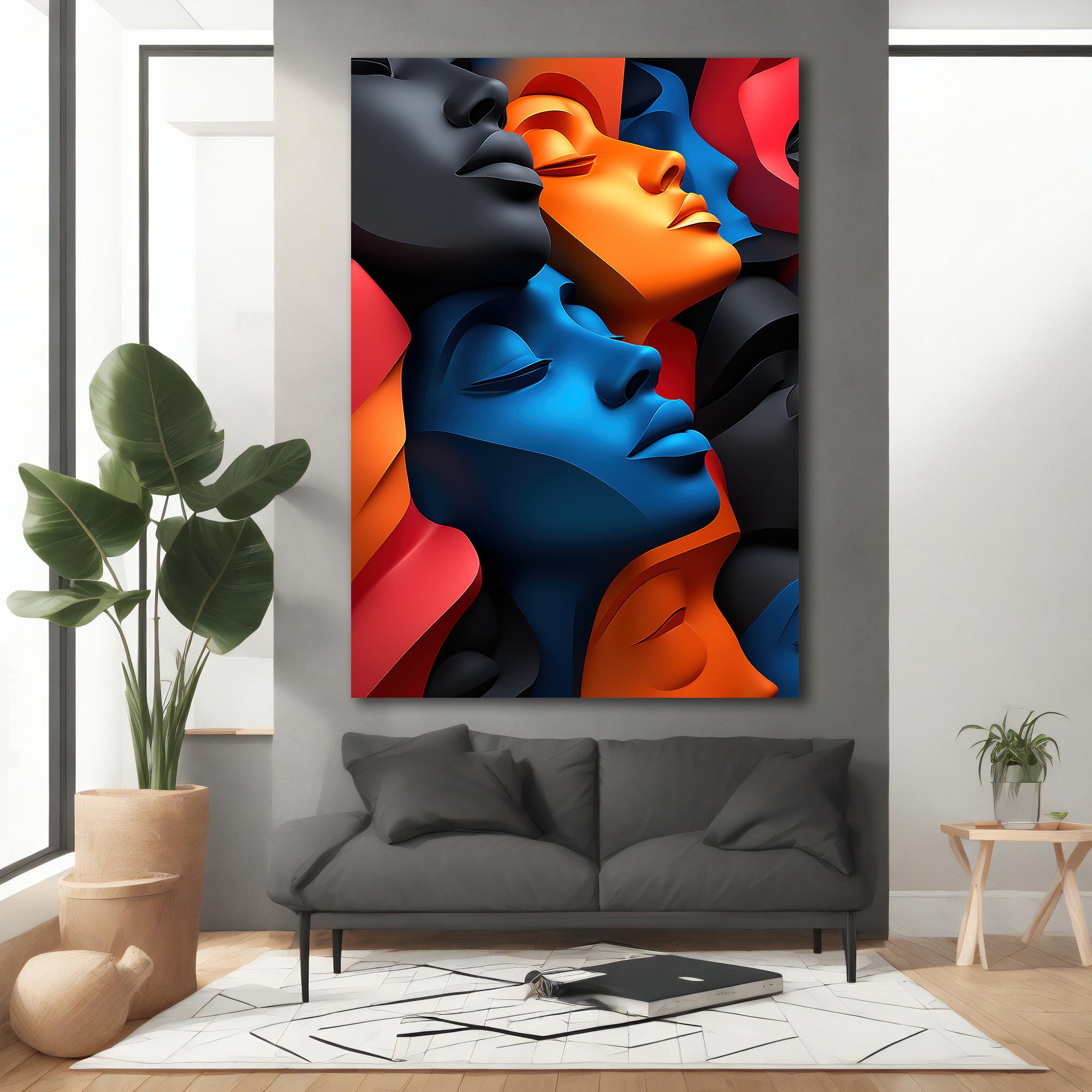 Colourful Woman Portrait Canvas Painting, Abstract Woman Wall Art ...