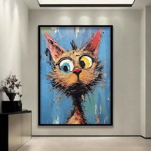 Verwirrte Katze Leinwanddruck, Katze Pop Art, bunter Katzen Druck, süßes Katzen Poster, lustiges Katzenbild Leinwanddruck,