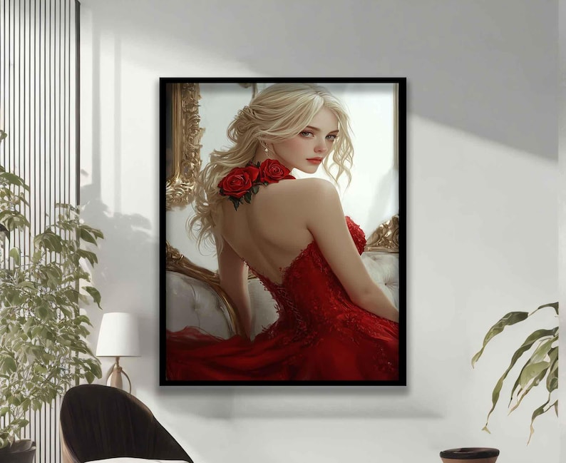 Modern Abstract Wall Art , Woman in Red Dress Canvas Painting -,stylish ...