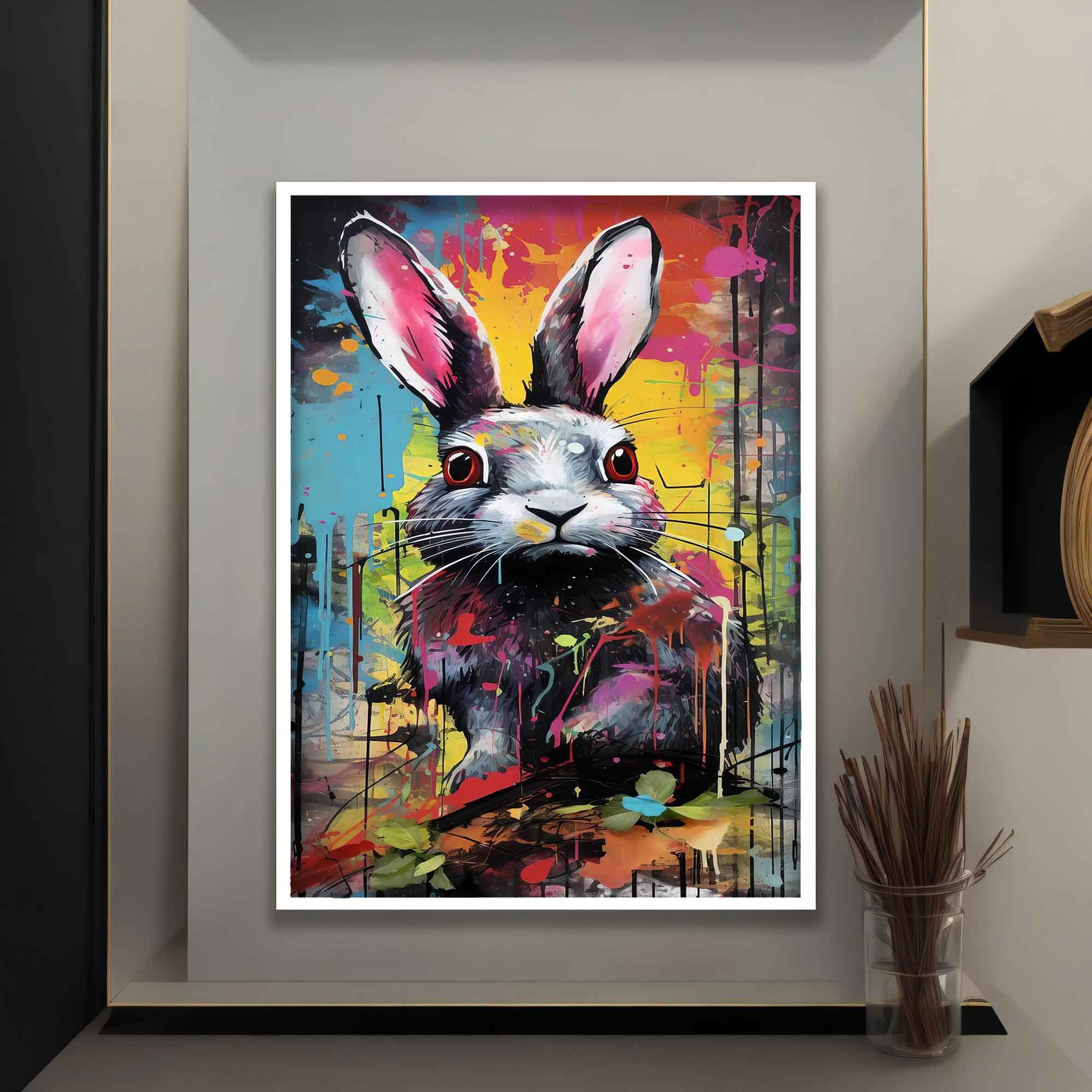 Banksy Graffiti Rabbit Canvas Painting, Colorful Rabbit Wall Art ...
