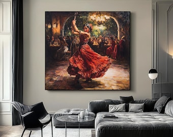 Spanish dancer woman canvas, flamenco girl art, old style spanish wall art, woman in red dress canvas print, Spanish Culture Decor,