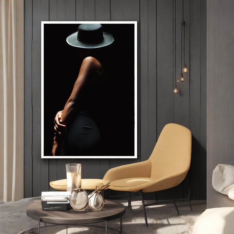 Mysterious Woman in Black Hat Art Print, Abstract Woman Wall Art ...