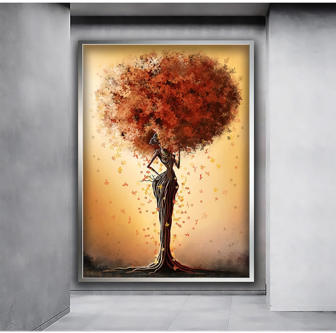 African Tree Woman With Leaf Hair Canvas Painting, Canvas Painting Home ...