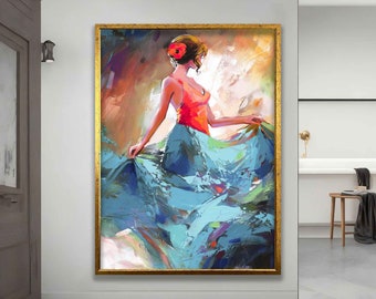 Spanish dancer woman canvas, flamenco girl art, old style spanish wall art, woman  canvas print
