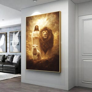 Jesus and lion canvas decor, Jesus wall decor, Lion and lamb poster, Jesus wall poster, Jesus wall art, Jesus canvas art