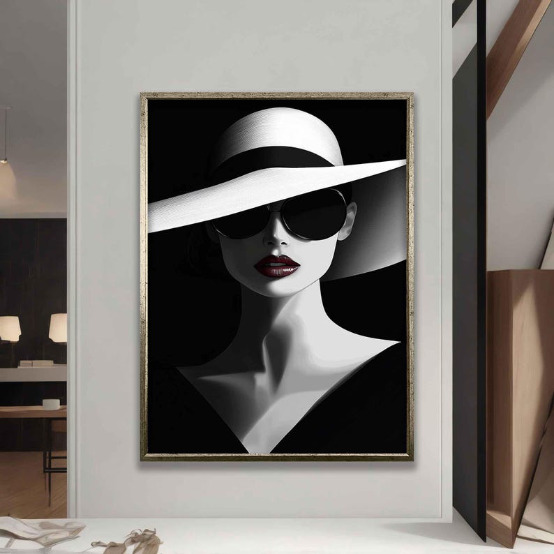 White Hat Art Print, Abstract Woman Wall Art, Modern Decor Ideas for ...