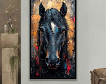 Black horse canvas decor, colorful horse canvas art, black horse wall decor, black horse poster, black horse wall poster