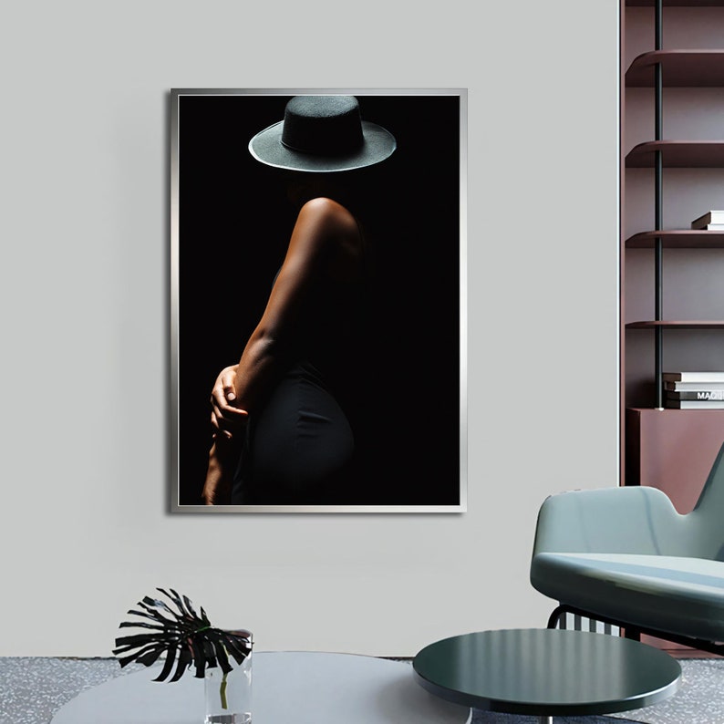 Mysterious Woman in Black Hat Art Print, Abstract Woman Wall Art ...