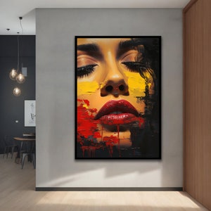 Woman Portrait Oil Painting, Abstract Woman Wall Art, Modern Decor Ideas for Home and Office, Stretched Canvas Art, Framed Wall Art