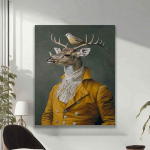 Retrato de veado, arte de parede em tela gótica, pintura renascentista, pôster de retrato de animal vintage