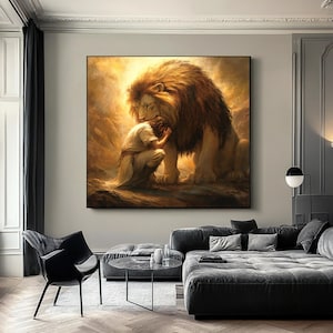 Lion And Jesus Canvas Art, God Wall Art Home Decor,  Jesus Painting, Lion Of Judah, Church Decor, jesus and lion wall art