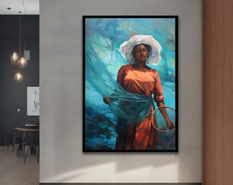 African Woman Canvas Painting,African Art,Wall Art for your Home and Office, Modern,Natural, Vivid, Decor Ideas with Different Frame Options