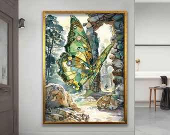 Salvador dali style butterfly canvas painting, abstract butterfly canvas print, Salvador Dali Wall Art, Venus Butterfly, Dali Canvas