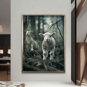 Jesus Running After a Lost Lamb Canvas Wall Art, jesus Running After a Lost Lamb, Jesus Lamb of God art