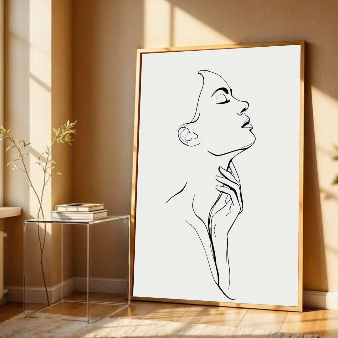 Minimalist Female Profile Canvas, Line Art Wall Decor, Modern Abstract ...