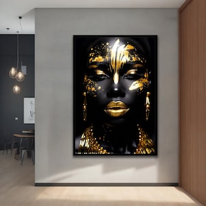 Gold African Woman  Canvas Painting, Wall Art for your Home and Office, Modern, Natural, Vivid, Decor Ideas with Different Frame Options
