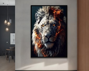 Dipinto su tela del re leone, arte murale del leone, poster del leone, dipinto su tela del leone, dipinto astratto del leone