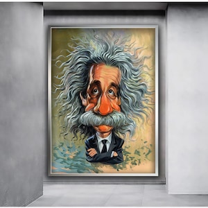 Einstein canvas painting, Albert einstein canvas painting, Albert einstein portrait, Oil painting on canvas, Illustration Wall Decor