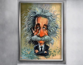 Einstein canvas painting, Albert einstein canvas painting, Albert einstein portrait, Oil painting on canvas, Illustration Wall Decor
