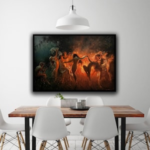 Joseph Tomanek Fire dance (1889) Canvas, Classic Wall Art, Fire Dance canvas Print, Joseph Tomanek Art, Dancing Fairies Canvas