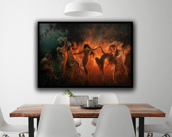 Joseph Tomanek Fire dance (1889) Canvas, Classic Wall Art, Fire Dance canvas Print, Joseph Tomanek Art, Dancing Fairies Canvas