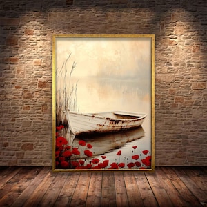 Boats on the shore vintage Watercolor, Watercolor Print, Boat seaside Watercolor, Boats Decor