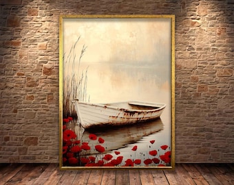Boats on the shore vintage Watercolor, Watercolor Print, Boat seaside Watercolor, Boats Decor