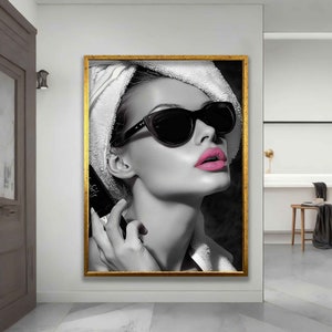 Audrey Hepburn Style Art, Audrey Hepburn Make Up Canvas Print, Audrey Poster, Hepburn Pink Lips, Pop Art Home Decor