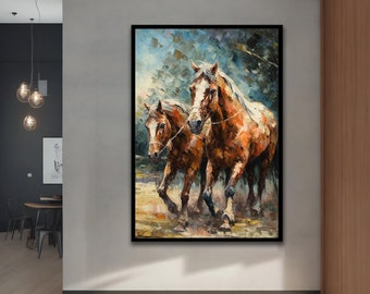 Horse Canvas, Family horse oil painting, Animal canvas wall art, Modern Decor Ideas with Different Frame Options for Your Home and Office