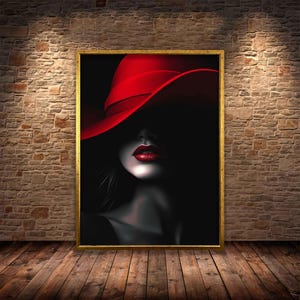 Red Hat Canvas Print, Sophisticated Black and Red Canvas Art for Stylish Home Decor