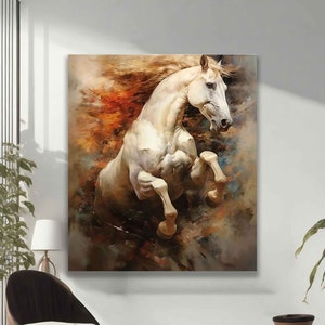 Prancing white horse canvas painting, horse print, horse home gift