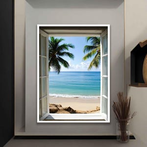Sea View Fake Window Canvas Painting, Relaxing Wall Art, Sea View Canvas Art, Fake Window Wall Decor, Interior Design Nature Art