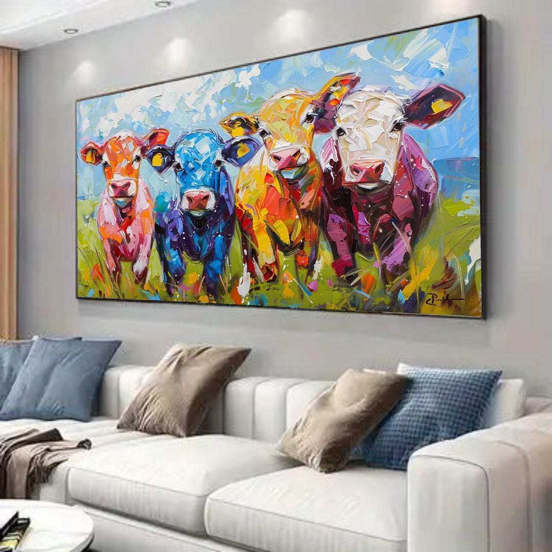 Colorful Cow Portrait Canvas, Modern Farm Animal Art, Vibrant Abstract ...