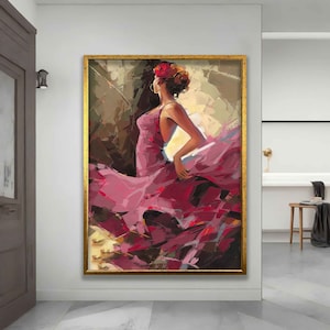 Ballet dancer canvas painting, ballerina woman art, ballerina poster, ballet dancer in pink dress canvas wall art