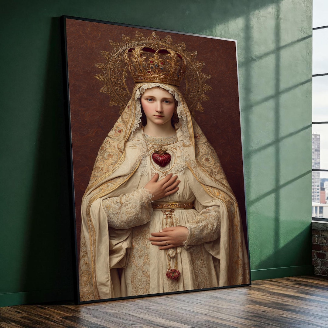 Sacred Heart of Mary Canvas Wall Art, Religious Catholic Painting ...