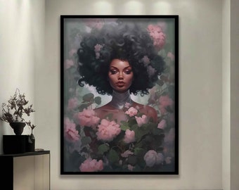 Bonus haired african woman wall art, black woman poster, ethnic woman canvas print