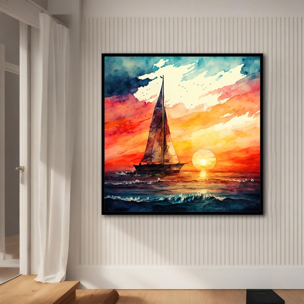 Sail Canvas painting, Sea wall art, Sunset wall art, Modern Decor Ideas for Home and Office with Different Frame Options