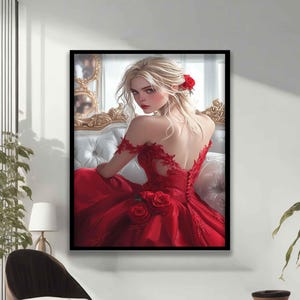 Modern Abstract Wall Art , Woman in Red Dress Canvas Painting -,Stylish and Elegant Home Decor