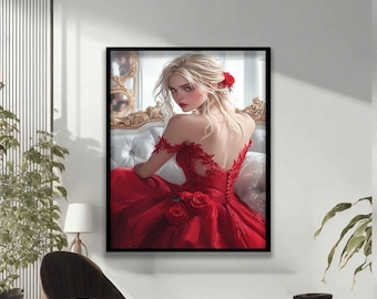Woman in Red Dress Mysterious Lady: Original Acrylic Painting on Canvas  (24" X 36") - Etsy