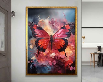 Pink butterfly wall art, butterfly art, butterfly canvas print, butterfly poster, butterfly art, butterfly print, butterfly home gift
