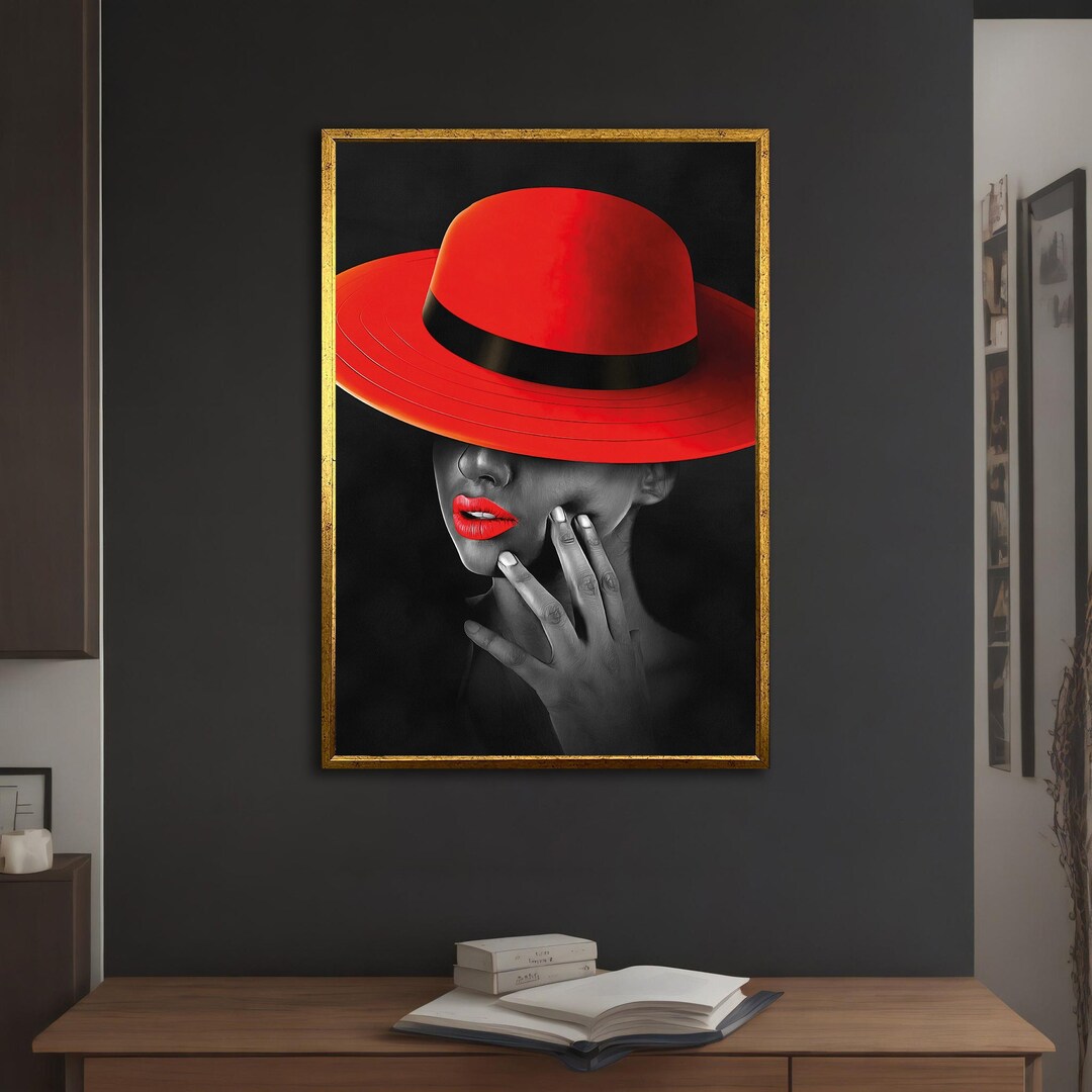 Woman in Red Hat Art Print, Abstract Woman Wall Art, Modern Decor Ideas ...