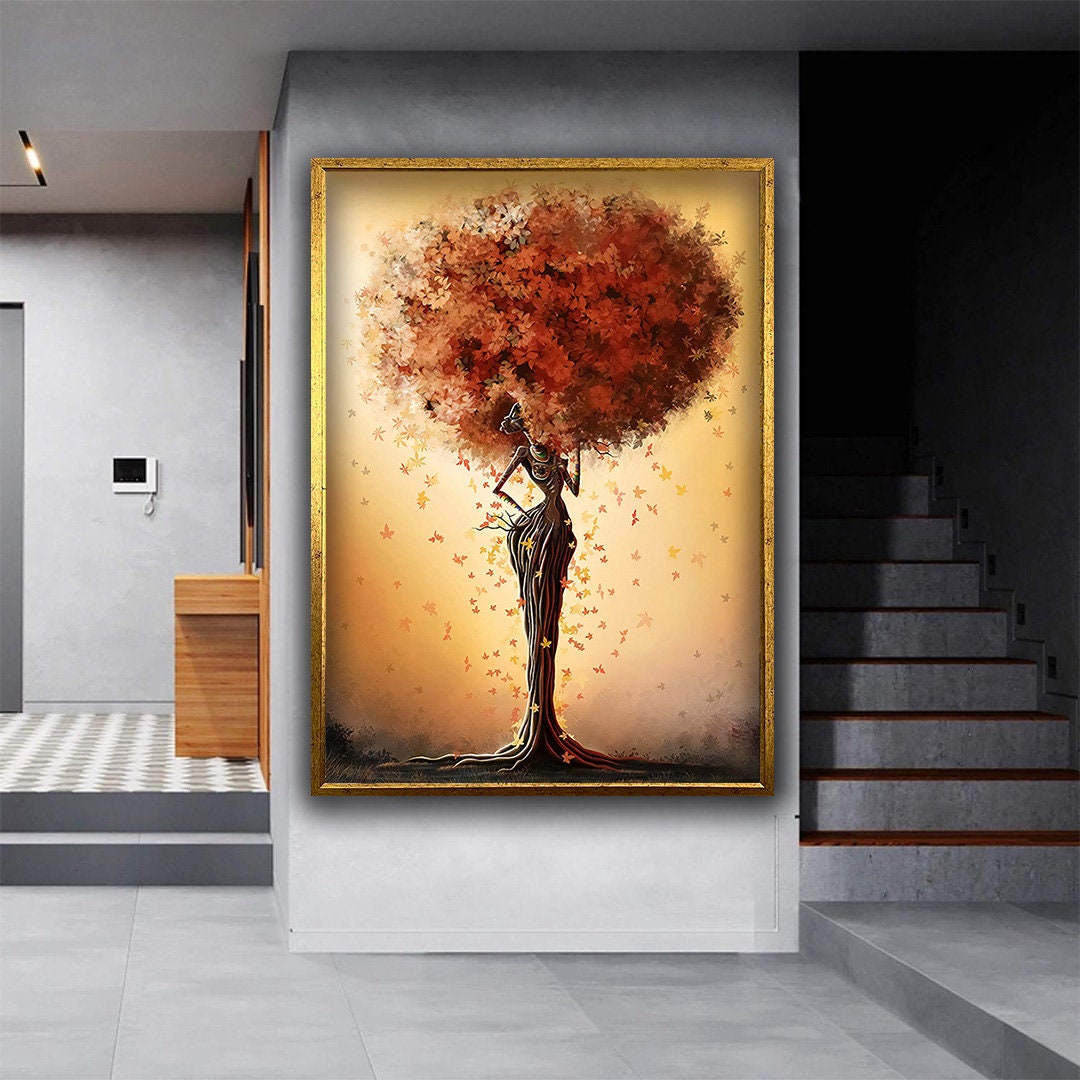 African Tree Woman With Leaf Hair Canvas Painting, Canvas Painting Home ...