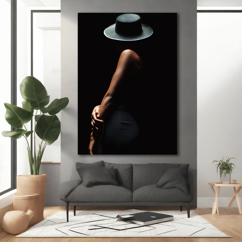 Mysterious Woman in Black Hat Art Print, Abstract Woman Wall Art ...