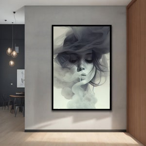 Black and White Woman canvas painting, Abstract Wall Art, Modern Decor Ideas for Home and Office, Stretched Canvas Painting, Framed Wall Art