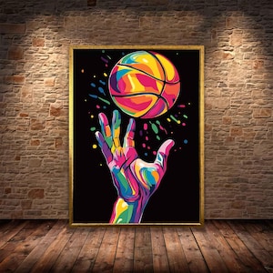 Basketball canvas print, colorful basketball art, pop art basketball painting, graffiti basketball wall decor