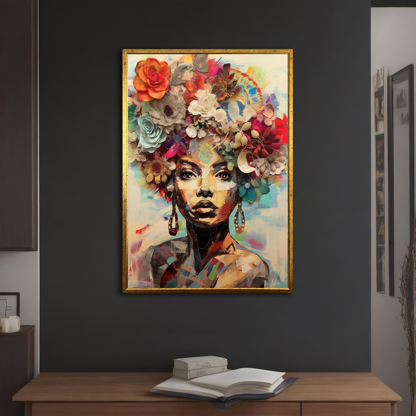 Woman With Flowers Oil Painting, Abstract Woman Wall Art, Modern Decor ...