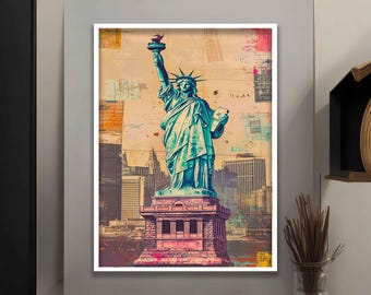 Impresión de la Estatua de la Libertad en lienzo, Estatua de la Libertad, Arte mural al atardecer, Lienzo artístico de paisaje, Lienzo de la Estatua de la Libertad