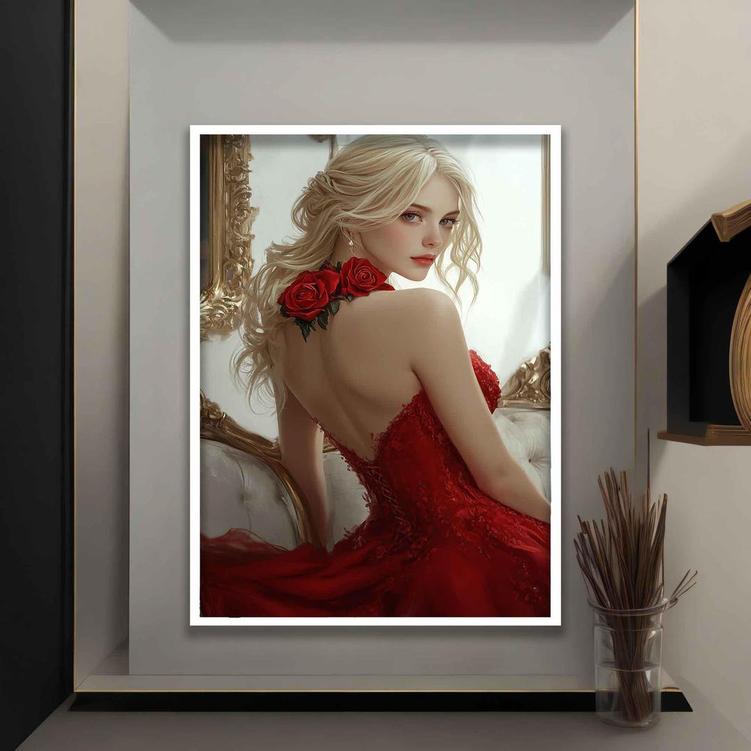 Modern Abstract Wall Art , Woman in Red Dress Canvas Painting -,stylish ...